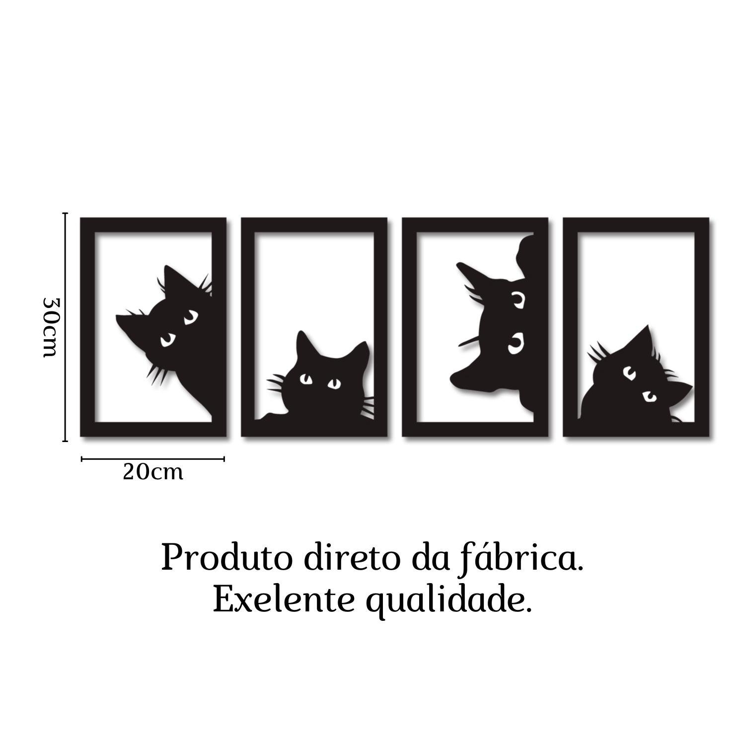 4 Quadros Gato Mdf Vazado Preto Decorativo Cat Escultura de Parede - 6