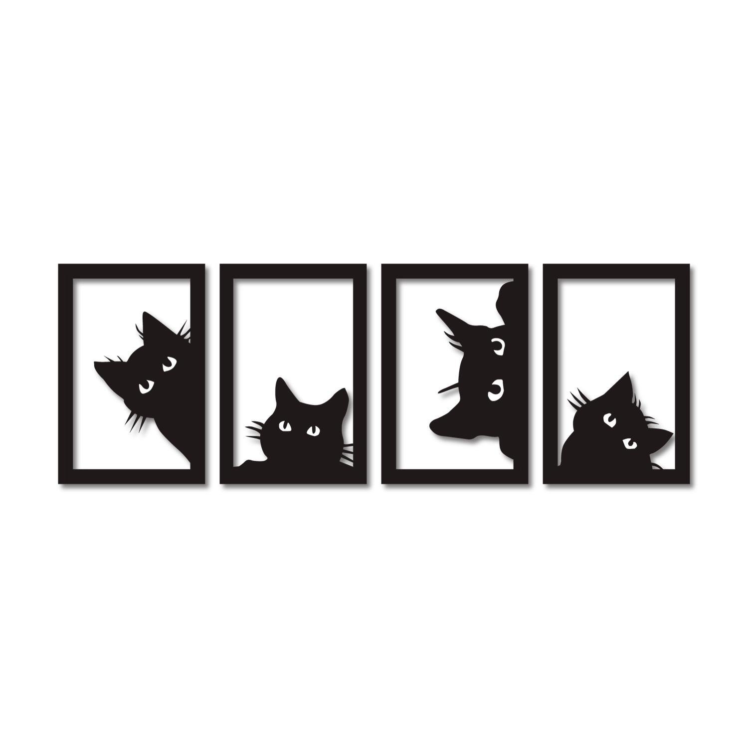 4 Quadros Gato Mdf Vazado Preto Decorativo Cat Escultura de Parede - 1