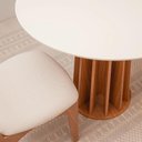 Ver imagem 2 de Mesa de Jantar Redonda Base Ripada c/ 4 Cadeiras 100% MDF Cor:Off White com Freijó e Bege Rústico