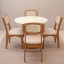 Ver imagem 1 de Mesa de Jantar Redonda Base Ripada C/ 4 Cadeiras 100% Mdf Cor:off White com Freijó e Bege Rústico