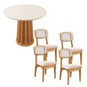 Ver imagem 3 de Mesa de Jantar Redonda Base Ripada C/ 4 Cadeiras 100% Mdf Cor:off White com Freijó e Bege Rústico