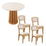 Mesa de Jantar Redonda Base Ripada C/ 4 Cadeiras 100% Mdf Cor:off White com Freijó e Bege Rústico - 3