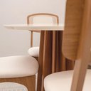 Ver imagem 2 de Mesa de Jantar Redonda Base Ripada C/ 4 Cadeiras 100% Mdf Cor:off White com Freijó e Bege Rústico