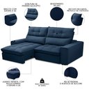 Ver imagem 3 de Sofá Retrátil Reclinável 3 Lugares 230cm Damy F05 Veludo Azul - Mpozenato