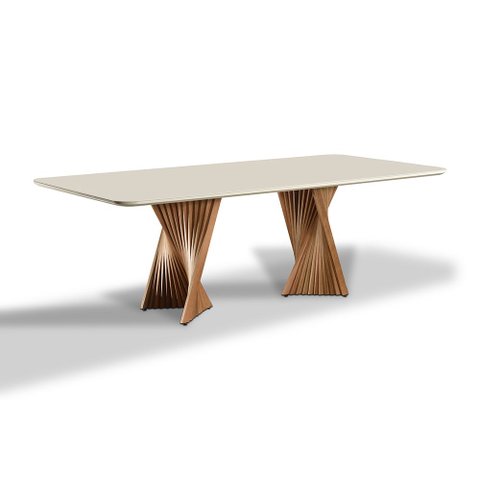 Mesa de Jantar Toronto 06 Lugares 180cm X 105cm, Base em Madeira Maciça e Tampo Off White