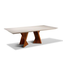 Mesa de Jantar Toronto 06 Lugares 180cm X 105cm, Base em Madeira Maciça e Tampo Off White - 1