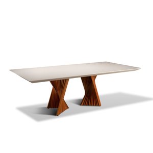 Mesa de Jantar Toronto 06 Lugares 180cm X 105cm, Base em Madeira Maciça e Tampo Off White