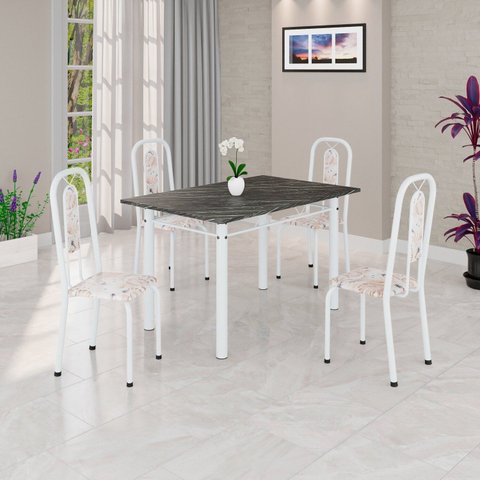 Conjunto Sala de Jantar com 4 Cadeiras Lívia Branco/Bege