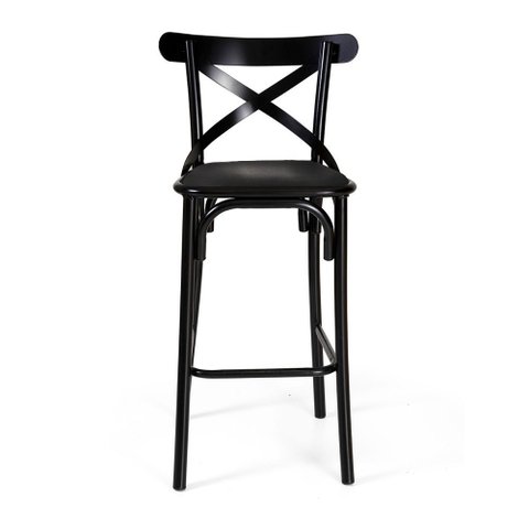 Banqueta Katrina com Encosto em Aço Preto Assento em Corano para Bancada de Cozinha Design - Preto