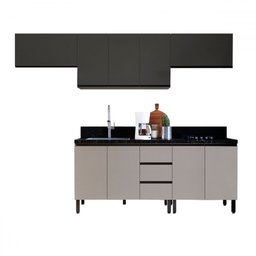 Cozinha Compacta Ébano 9 Portas 3 Gavetas Fumê/grafite - Quiditá Móveis - 2