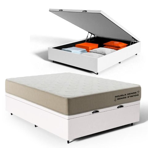 Cama Box Baú com Colchão de Espuma D70 Double Face Ortopédico Double Sense Casal 138cm