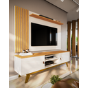 Ver imagem 1 de Rack Viena com Painel Grécia Sala de Estar Rgl 1.8 P/ Tv até 70 Pol -oferta:off White/naturale