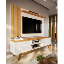 Rack Viena com Painel Grécia Sala de Estar Rgl 1.8 P/ Tv até 70 Pol -oferta:off White/naturale - 1