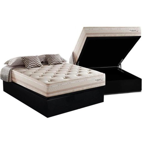 Cama Box Baú Casal: Colchão Molas Masterpocket Ensacadas Herval Maxspring Scotland + Base Crc