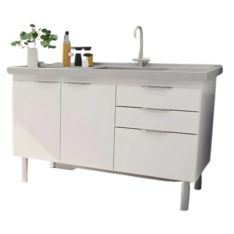 Gabinete Cozinha Armário 3 Gavetas 2 Portas Multiuso 144cm:branco