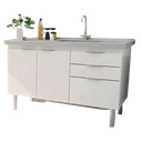 Ver imagem 1 de Gabinete Cozinha Armário 3 Gavetas 2 Portas Multiuso 144cm:branco