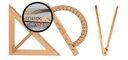 Ver imagem 1 de Kit Geométrico do Professor com 1 Transferidor em Mdf 180 Graus + 1 Compasso para Giz 40 Cm + 1 Esqu