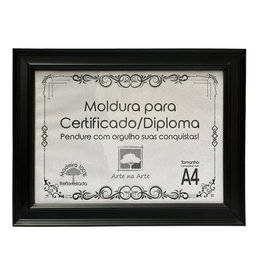 Moldura A4 Quadro Certificado Diploma Premium e Tela Acetato Arte na Arte Moldura A-4 Moldura Preta - 1