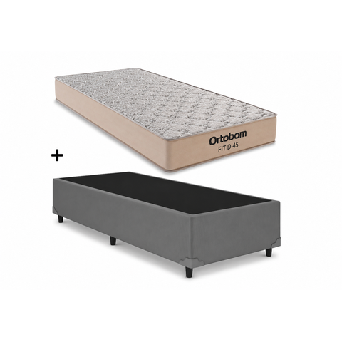 Cama Box Base Solteiro Cinza Colchao Fit D45 88x188x20 - Ortobom