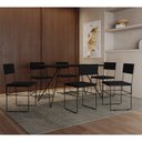 Ver imagem 1 de Mesa Jantar Retangular Industrial Trama 1,50x0,90m Preta com 6 Cadeiras Estofadas Pretas Vitória