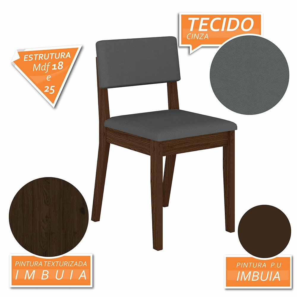 Conjunto de Mesa com 2 Cadeiras Arkansas Imbuia/cinza - M. Arapongas Imbuia/suede Cinza - 6