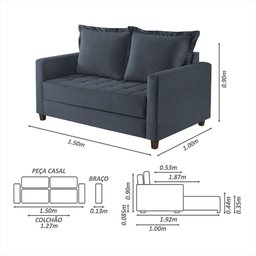 Sofa Cama Frisa Colchao Casal Pes de Madeira Talento Móveis - 5