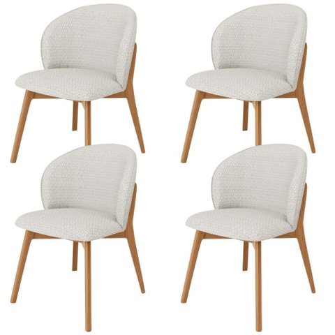 Kit 04 Cadeiras de Jantar e Estar Living Estofada Mia L02 Bouclê Cru - Lyam Decor