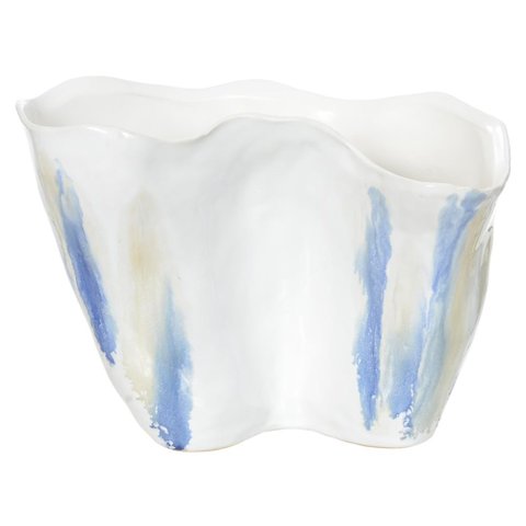 Vaso Decorativo Ceramica Branco e Azul Florarte 20cm