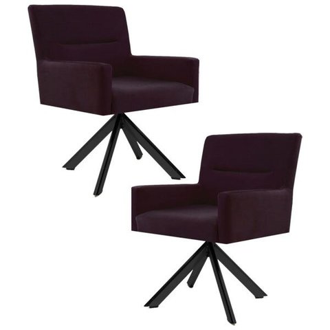 Kit 2 Poltronas Decorativas Giratórias Base Eiffel Preto Angel B-292 Veludo Uva - Domi