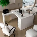 Ver imagem 1 de Conjunto Escritório Completo Com 2 Mesas em L e 6 Gavetas Cor: Branco