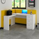 Ver imagem 2 de Conjunto Escritório Completo Com 2 Mesas em L e 6 Gavetas Cor: Branco