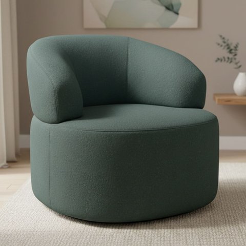 Poltrona Giratória Orgânica para Sala de Estar Living Helena L02 Linho Verde - Lyam Decor