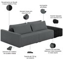 Ver imagem 4 de Sofá Ilha Modular para Sala 232cm com Puff Dublin K01 Bouclê Cinza e Sintético Preto - Lyam Decor