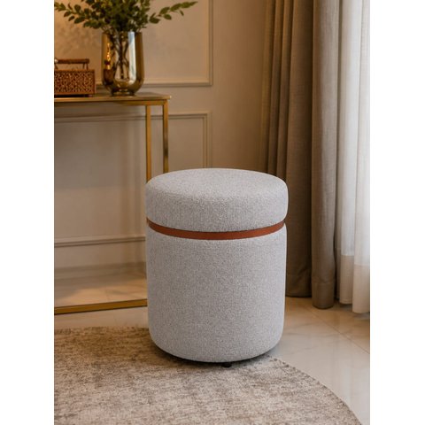 Puff com Cinta Superior Cobre Fosco Cinza Linho - Let Móveis