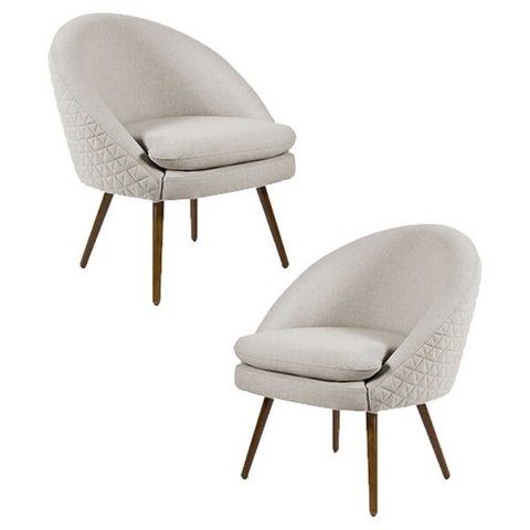 Kit 2 Poltronas Decorativas Pés Palito Rafa C-107 Linho Bege - Domi