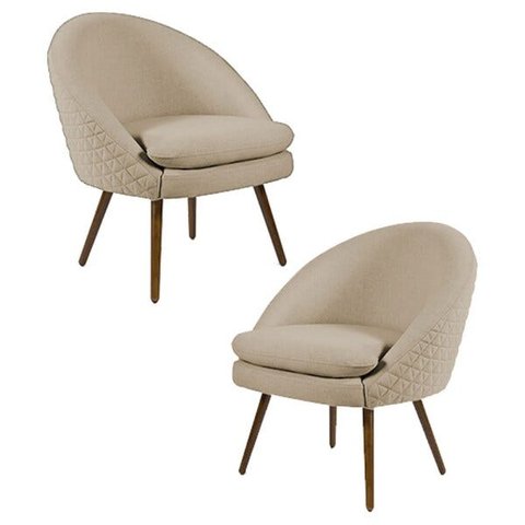 Kit 2 Poltronas Decorativas Pés Palito Rafa C-129 Linho Bege Escuro - Domi