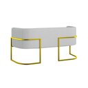 Ver imagem 2 de Sofá Namoradeira Bouclê 2 Lugares Moderna Base Metal Gold Cinza