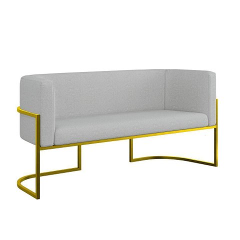 Sofá Namoradeira Bouclê 2 Lugares Moderna Base Metal Gold Cinza