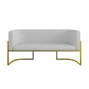 Ver imagem 3 de Sofá Namoradeira Bouclê 2 Lugares Moderna Base Metal Gold Cinza