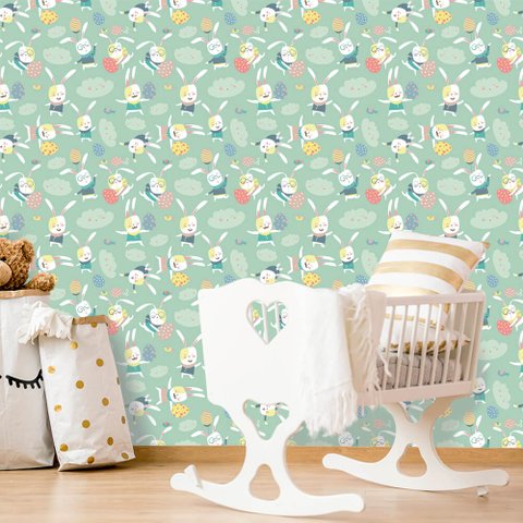 Papel de Parede Infantil - Coelhinhos Arte Destaque 1,50 Metros