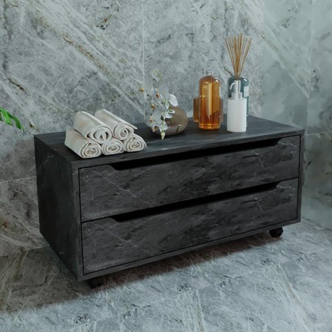 Gabinete para Banheiro 80cm com Rodízios Tecno Mobili Bn3643 Mármore Lunar