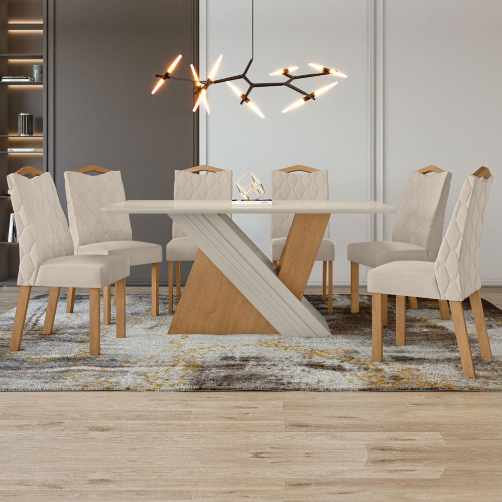 Conjunto Mesa Com Tampo 6 Cadeiras Rinzai Vênus Móveis Lopas - 1