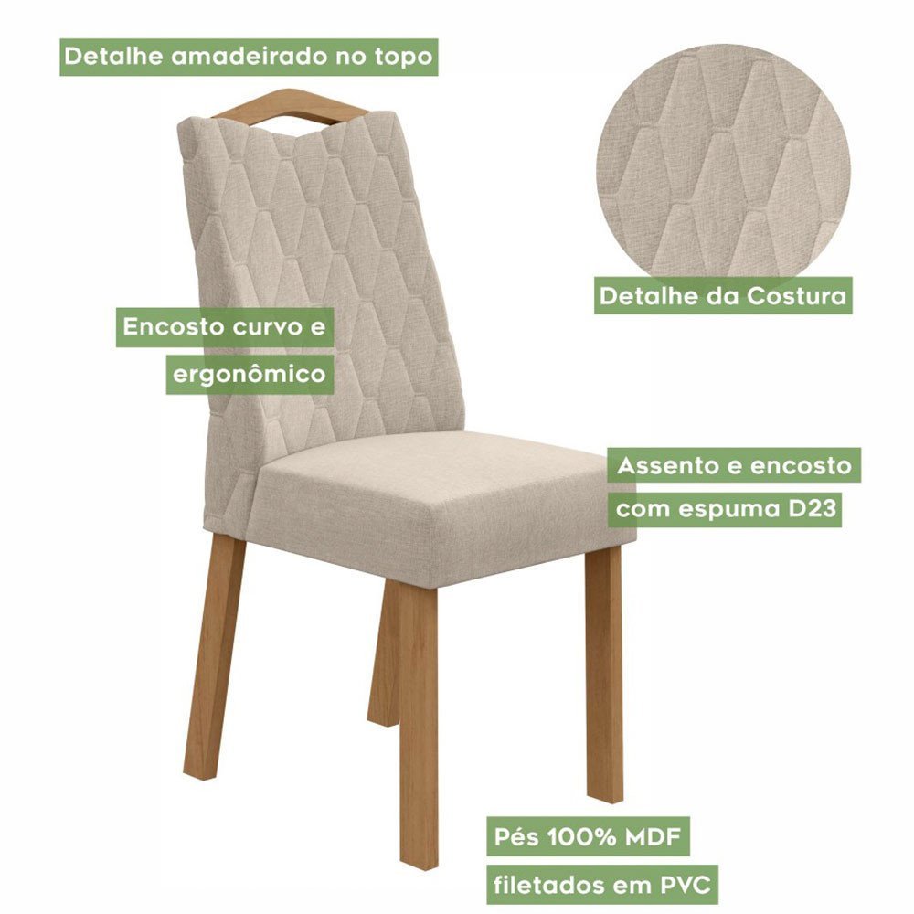 Conjunto Mesa Com Tampo 6 Cadeiras Rinzai Vênus Móveis Lopas - 7