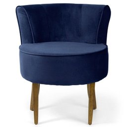 Poltrona Decorativa Sala de Estar Debrum Base Madeira Olivia B-304 Veludo Azul Marinho - Domi - 1