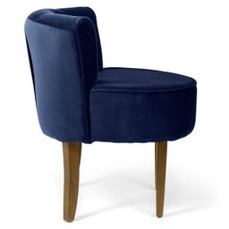 Poltrona Decorativa Sala de Estar Debrum Base Madeira Olivia B-304 Veludo Azul Marinho - Domi - 4