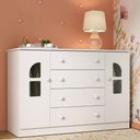 Ver imagem 1 de Cômoda Infantil 125cm 2 Portas com Vidro e 4 Gavetas Amora Multimóveis Mp4511 Branco