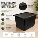 Ver imagem 3 de Container Caixa Plastica 28L Preta Tampa Organizador Roupas Acessorios Brinquedos Armario Lavanderia