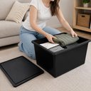 Ver imagem 5 de Container Caixa Plastica 28L Preta Tampa Organizador Roupas Acessorios Brinquedos Armario Lavanderia