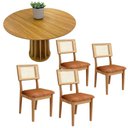Ver imagem 2 de Mesa Jantar 105cm com 4 Cadeiras Base Ripada Dalla Costa Mdf Cor:freijó com Terracota;cor da Tampa: