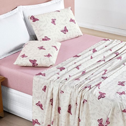 Jogo Lençol Cama Solteiro 3 Peças Micropercal 200 Fios Avere:borboletas